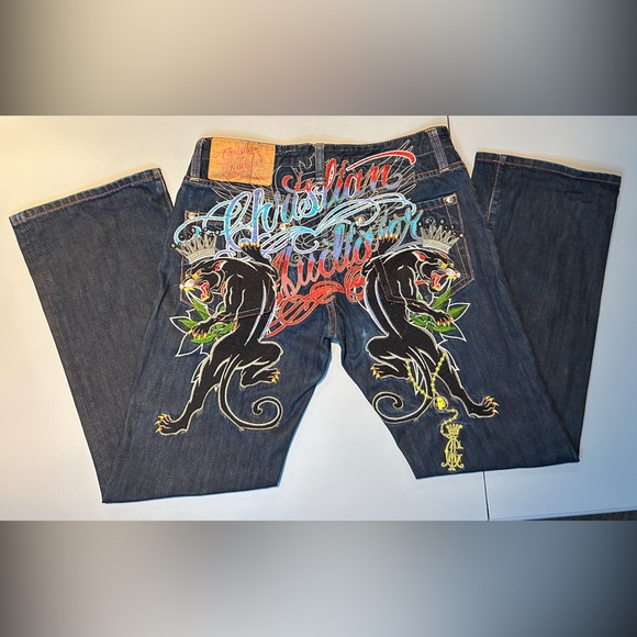 Christian Audigier Denim Jeans Panther Ed Hardy Style Size 32 - 34 - Picture 2 of 14